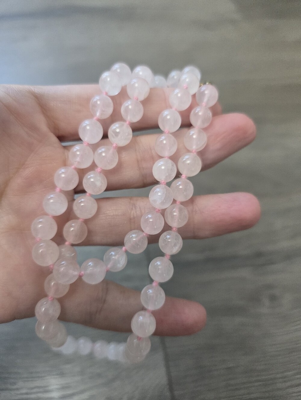 Vintage Rose Quartz Necklace 10mm Hand Knotted Pink Thread